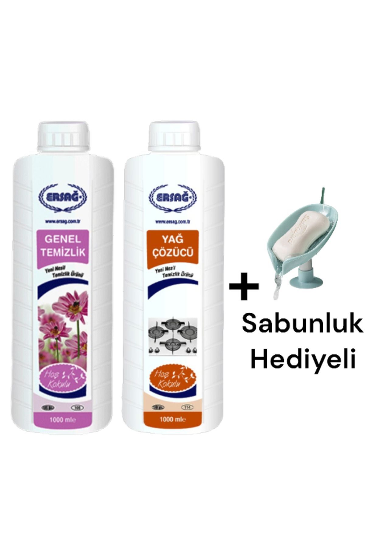 Ersağ Genel Temizlik 1000 ML - Yağ Çözücü 1000 ML + ( Sabunluk Hediye'li ) 105- 114