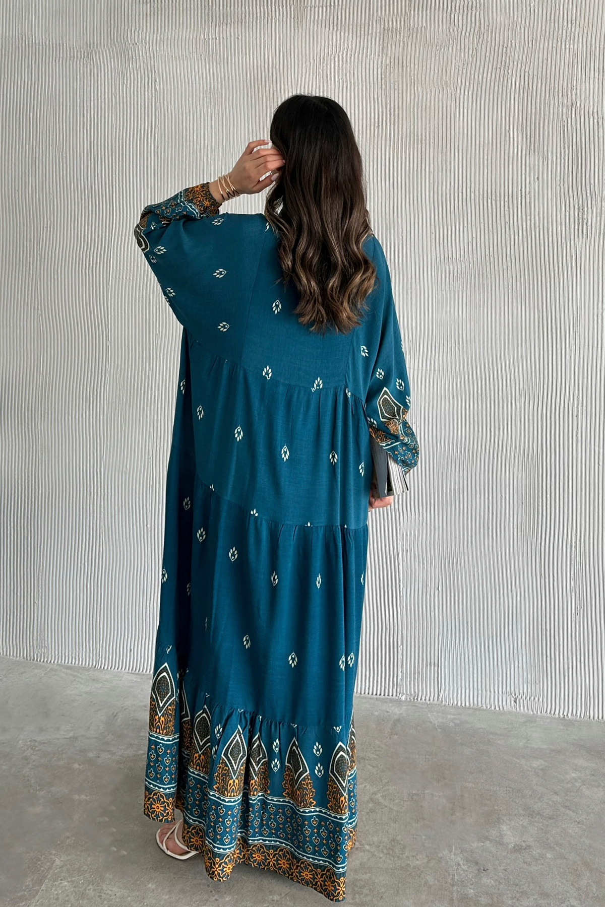 ASEDE-100% Viscose Bohemian Alaçatı Dress Buttoned Patterned Viscose Dress Suitable for Hijab Dress 5