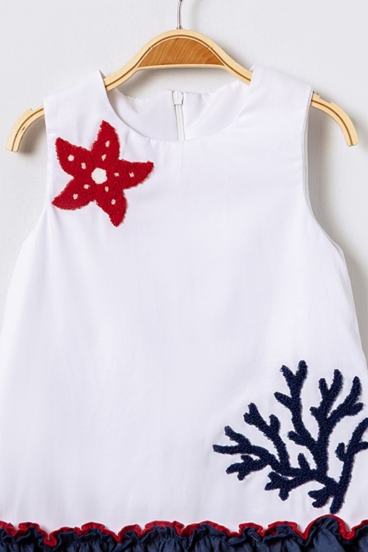 Bebüş-Lined Fabric Sea Themed Round Neck Flared Cutout White Girl's Dress 15612 2