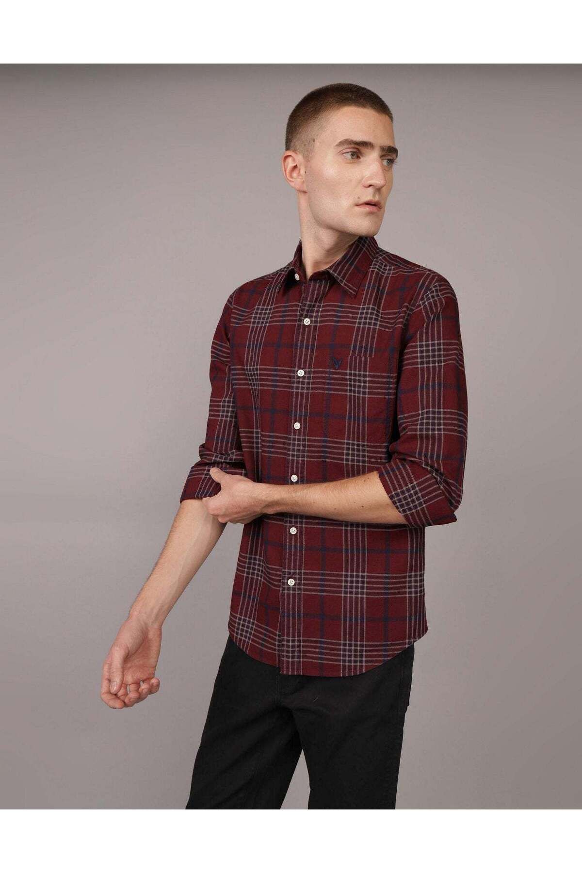 AMERICAN EAGLE-قميص AE Plaid Slim Fit اليومي بأزرار 1