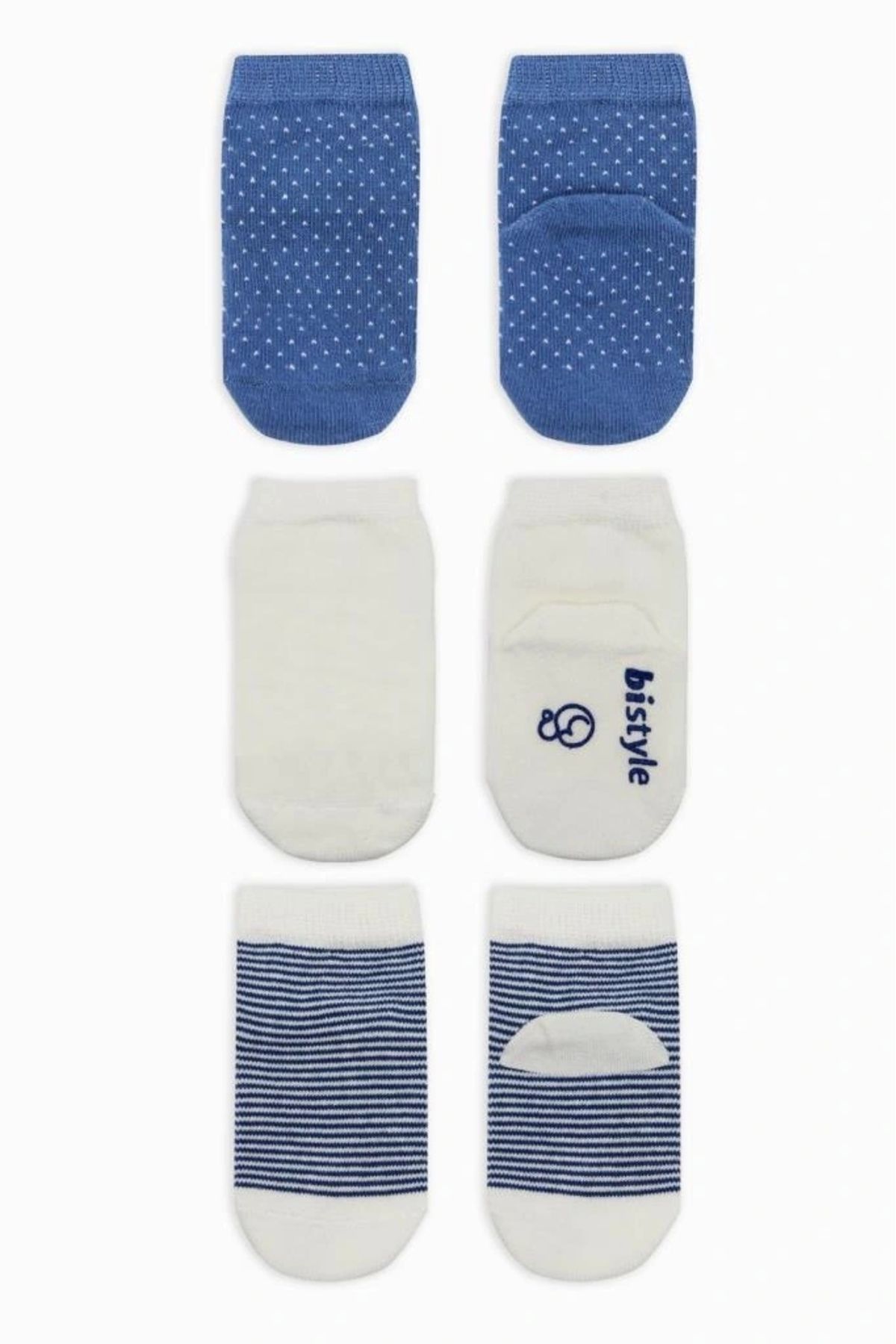 Mode Cool-Nessiworld Bs10108 Indigo 3-Piece Non-Slip Combed Cotton Socks Set 2