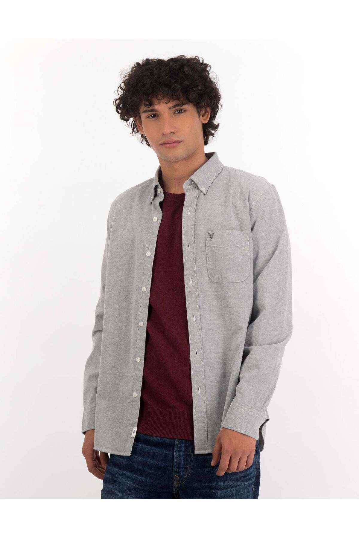 AMERICAN EAGLE-قميص AE Slim Fit Flex Oxford بأزرار 1