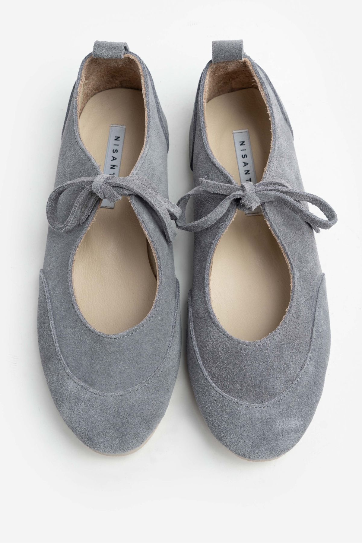 NİŞANTAŞI SHOES-Γυναικείες μπαλαρίνες Tokyo Stone Grey Γνήσιο Suede Μονό Band Flat Sole Γυναικείες μπαλαρίνες 5