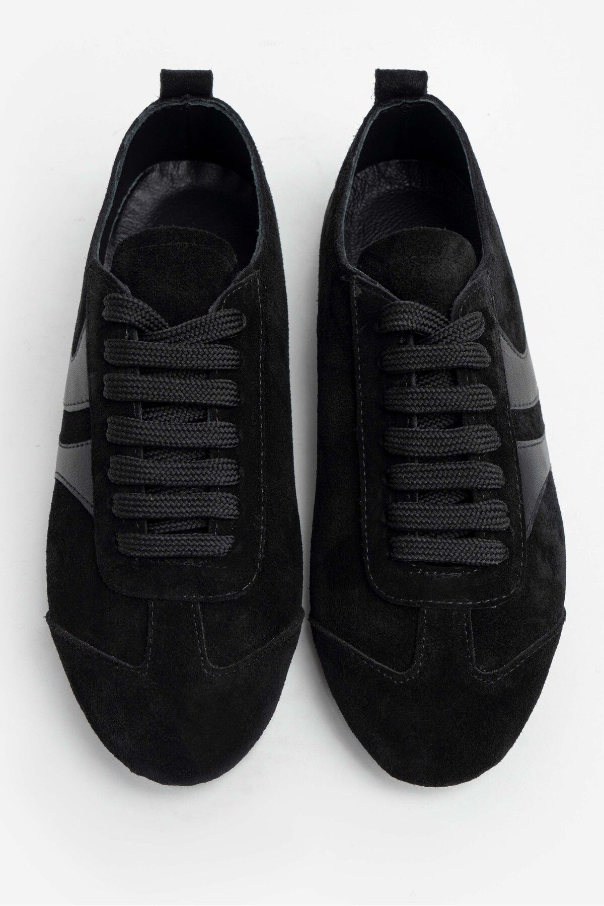 NİŞANTAŞI SHOES-Saint Black Genuine Suede Flat Sole Women's Lace-Up Sneakers 5