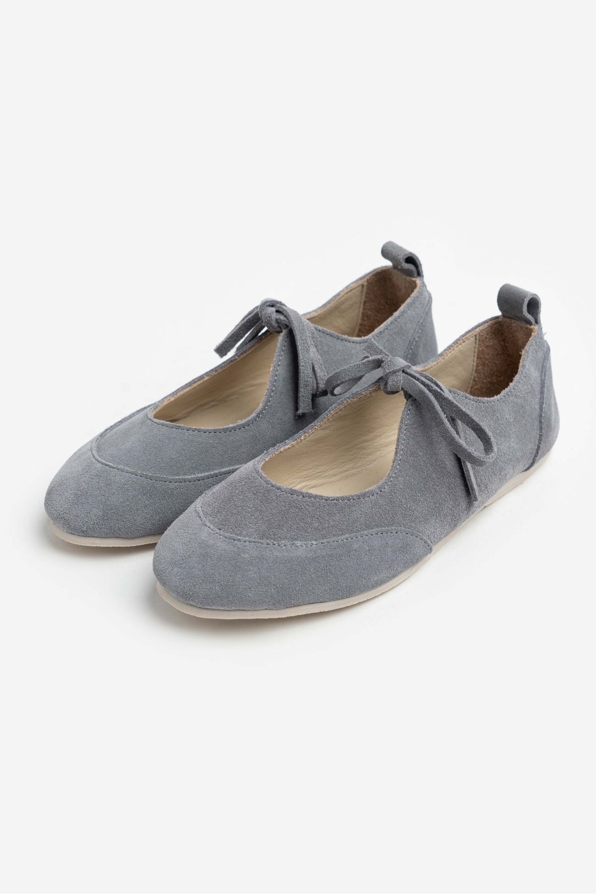 NİŞANTAŞI SHOES-Γυναικείες μπαλαρίνες Tokyo Stone Grey Γνήσιο Suede Μονό Band Flat Sole Γυναικείες μπαλαρίνες 7