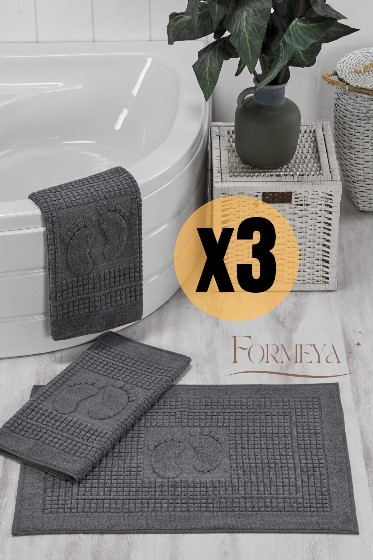 Formeya Set De 3 Prosoape Pentru Picioare Cu Amprentă - Set De Baie Pentru Mop (3 Buc) - Mărime unică