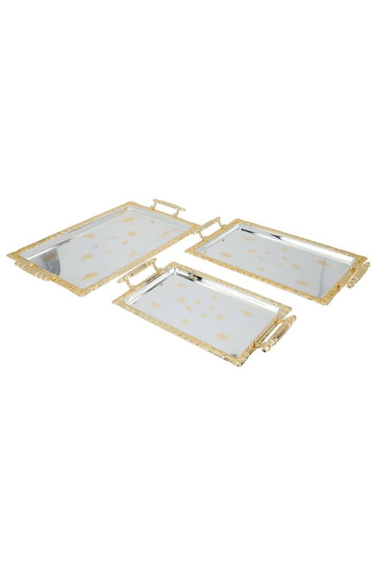 ALSAIF-Steel Tables 55X32.5X4 / 47.5X28.2X4 / 41X23.2X4 Cm Rectangular With Handle 3 Pieces Silver 2