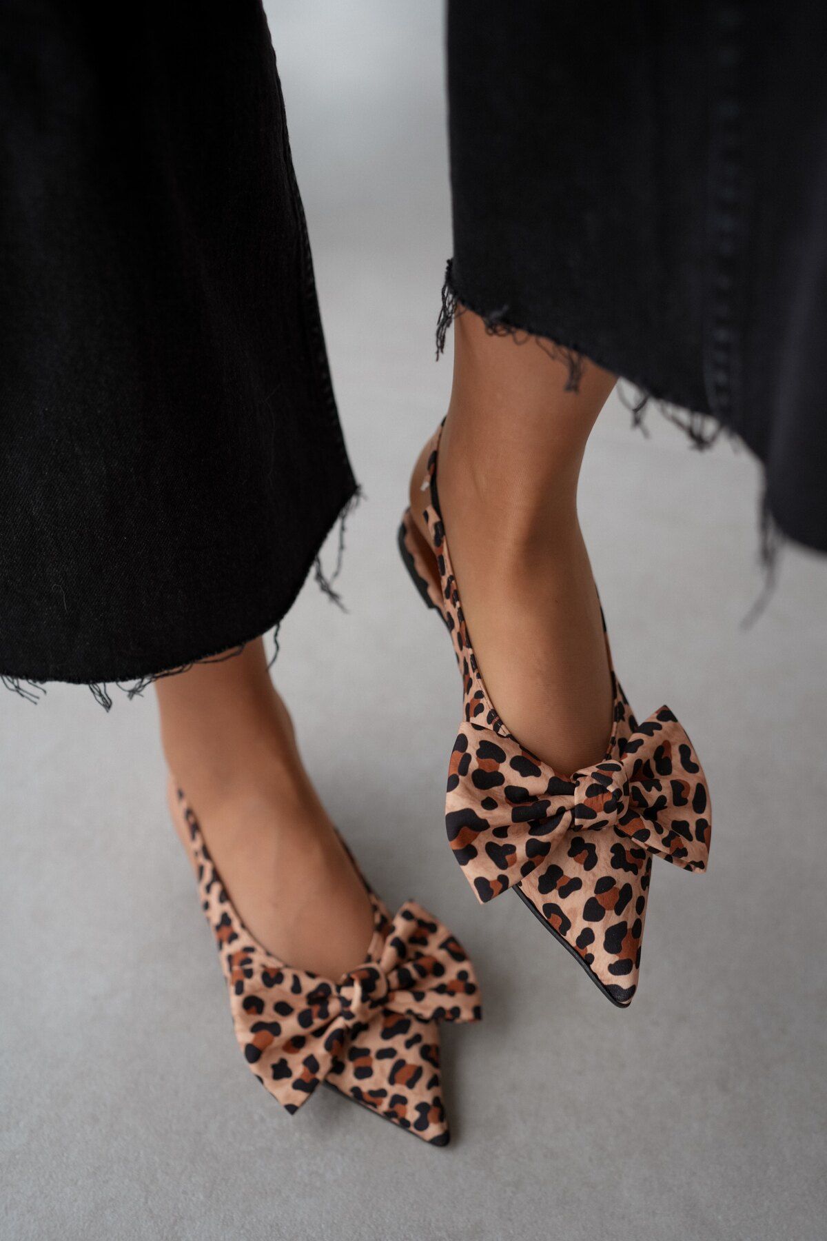 selinshoes-Balerini elastici pentru femei Milya cu vârf ascuțit cu fundă leopard - LEOPARD 6