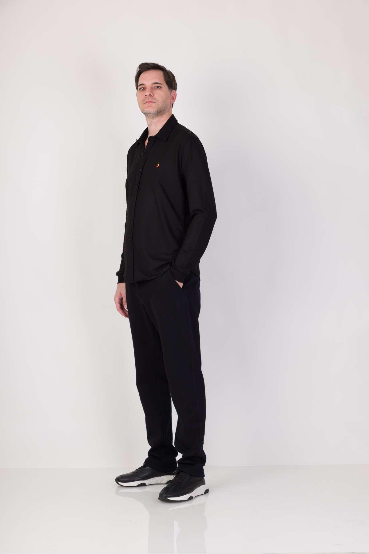 ACC WEAR Premium Uzun Kol Ribana Manşet Gömlek Siyah görsel 7