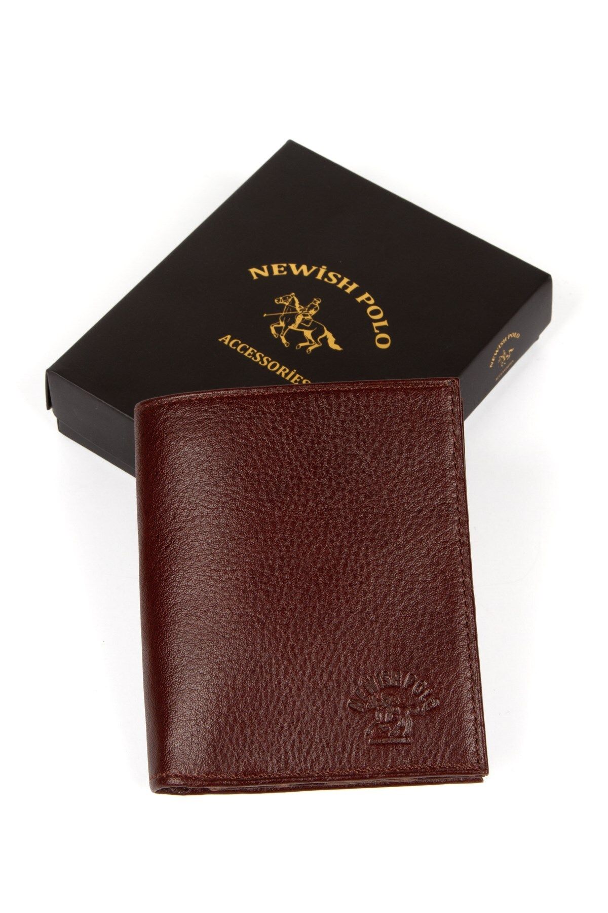 کیف پول مردانه و کارت چرمی واقعی قهوه ای Newish Polo