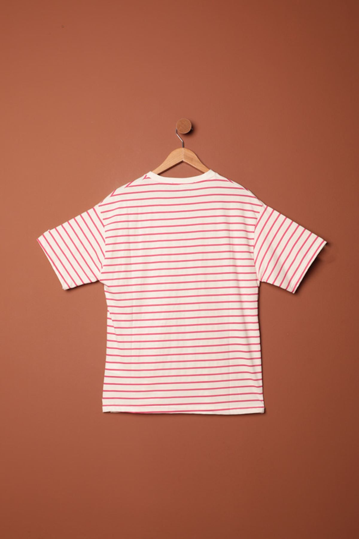 Moka Shopin-Mokashopin Single Jersey Fabric Striped Crew Neck T-Shirt-Fuchsia 4