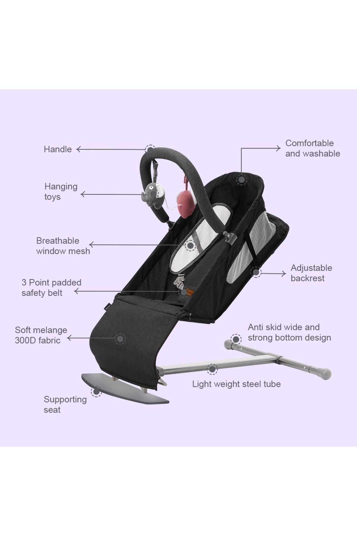 TEKNUM-Baby Bouncer w/ Grab Toys - Black 3