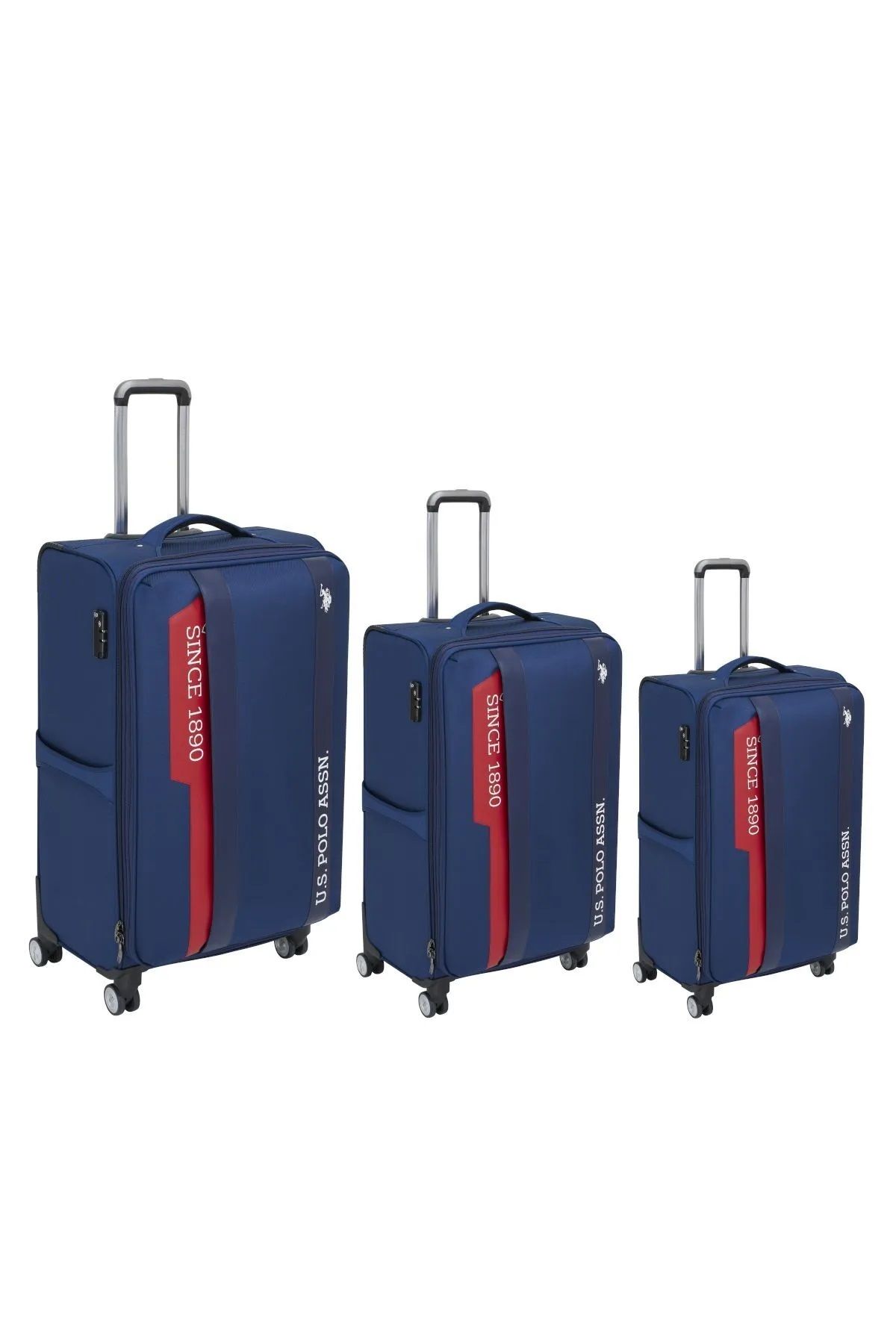 Us polo Assn 24031-24032 مجموعه ای از 3 چمدان پارچه ای بسیار سبک و بسیار سبک لوکس چرخ دار آبی تیره U.S. Polo Assn.