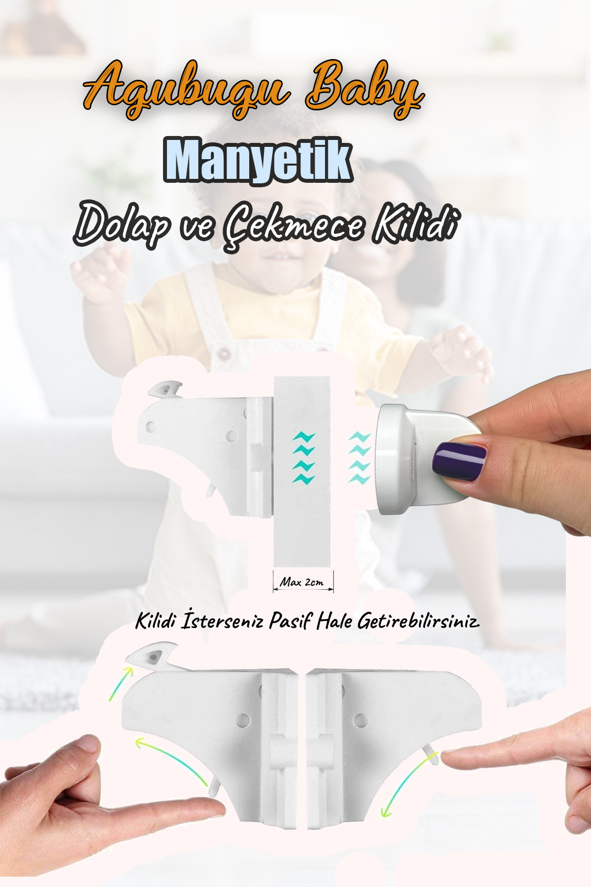 AGUBUGU BABY - Manyetik Gizli Dolap Kilidi - 2 Kilit 1 Anahtar fotoğrafı 3 (önizleme)