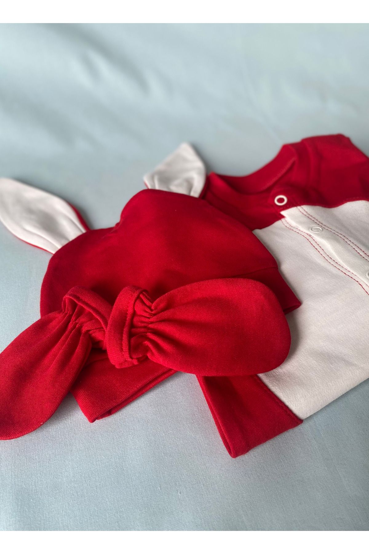 tiny wood-Newborn Baby Red White Rabbit Jumpsuit Set 4