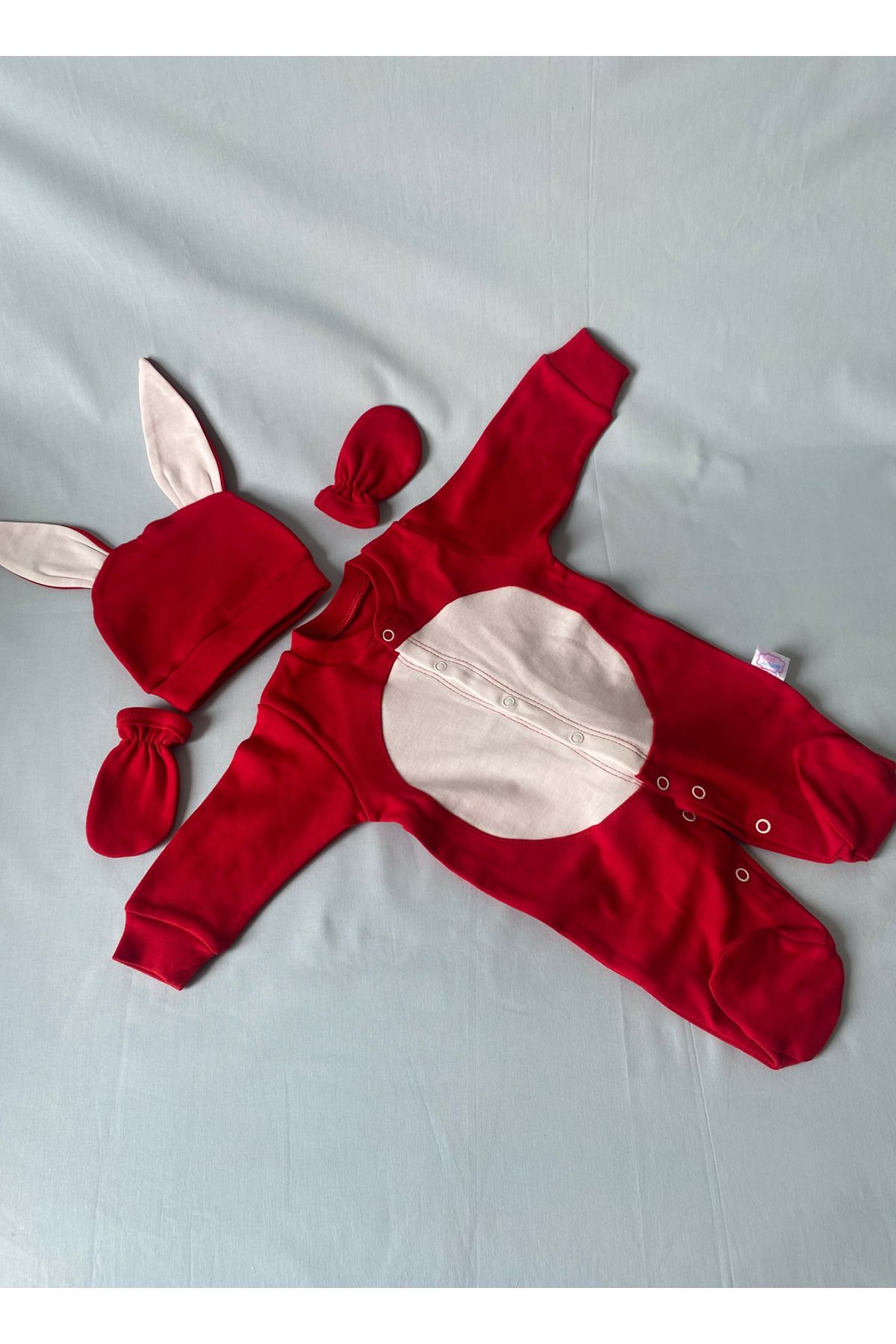 tiny wood-Newborn Baby Red White Rabbit Jumpsuit Set 1