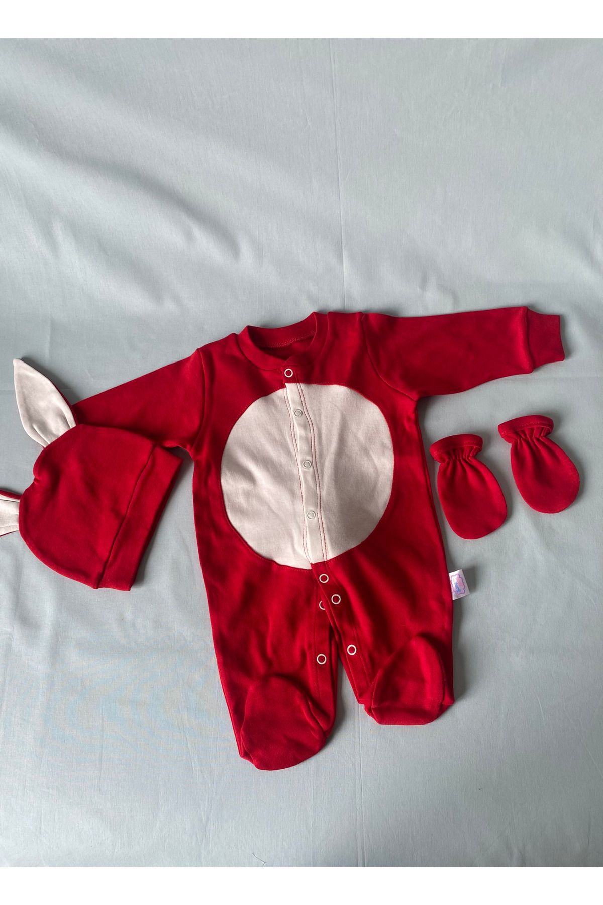 tiny wood-Newborn Baby Red White Rabbit Jumpsuit Set 3