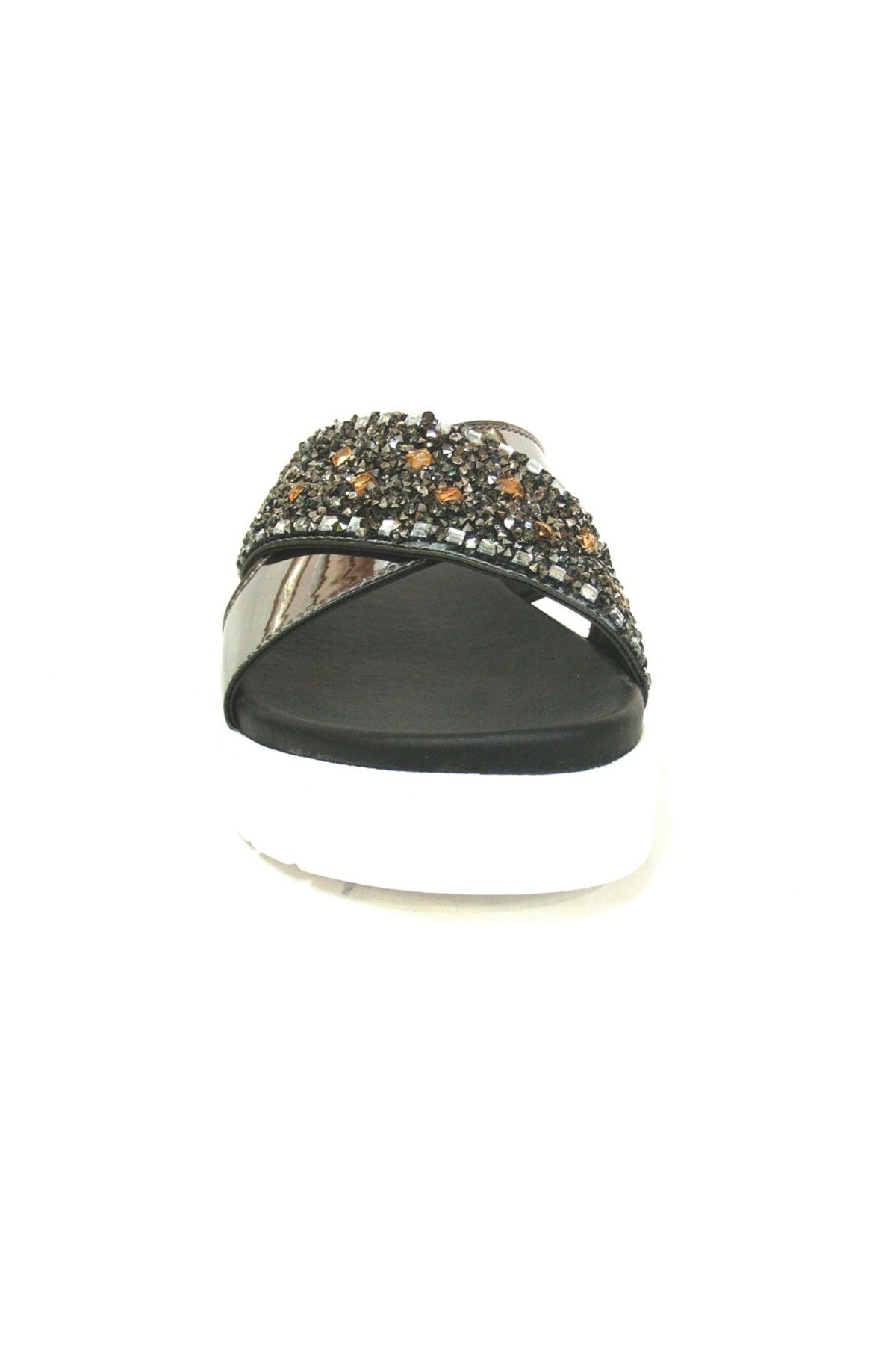 Shoepi-Muya Platinum Black Sequin High Sole Anatomical Comfort Slippers 6