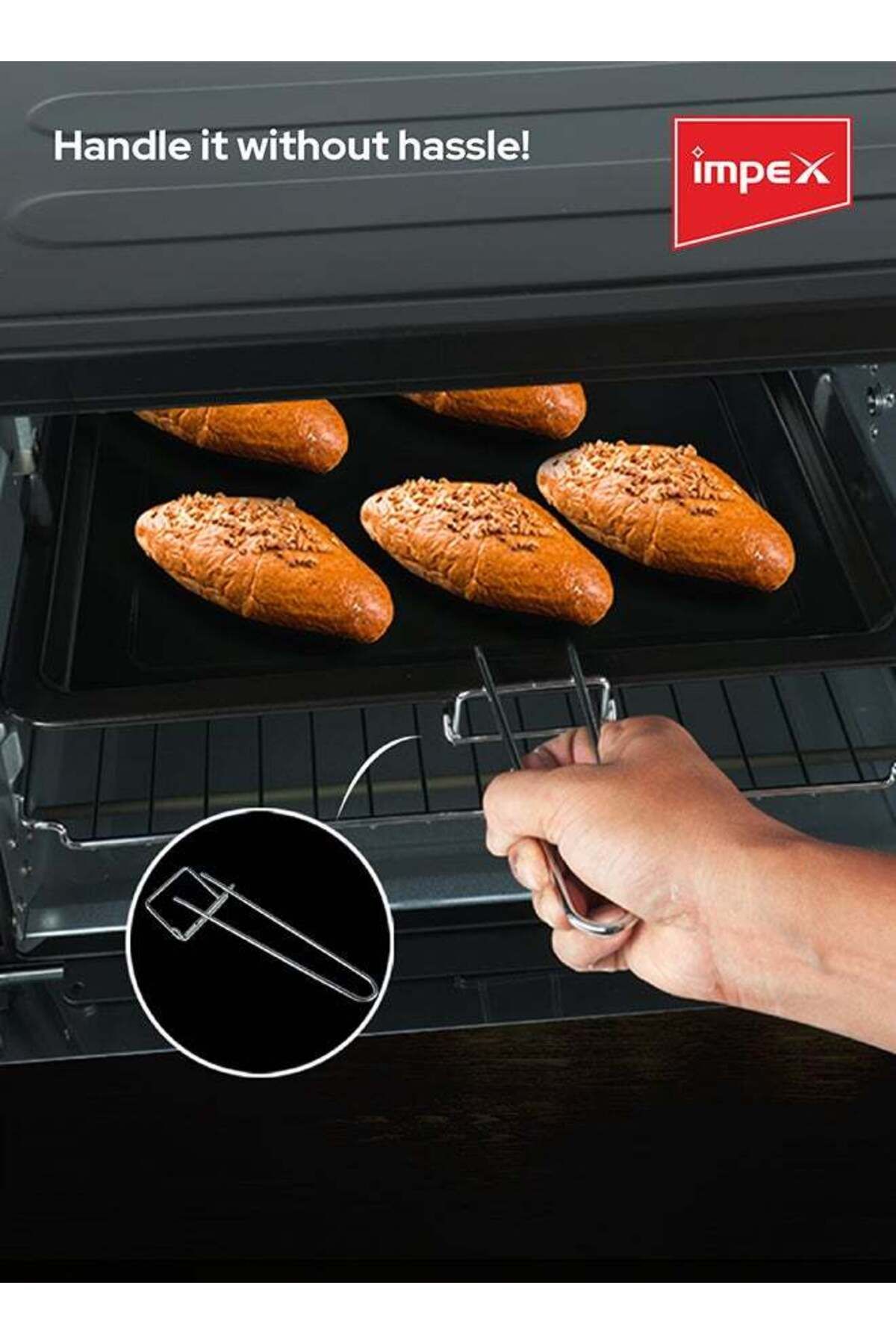 İMPEX-Electric Oven 63Ltr Rotisserie Function, Temp 100-250°C, 60-Min Timer, 6 Heating Level 2200W OV2903 3