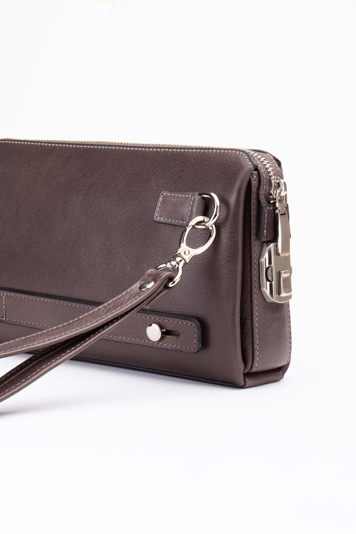 Niki Leather Blanc Hakiki Deri Fermuarlı Kilitli Portföy görsel 3