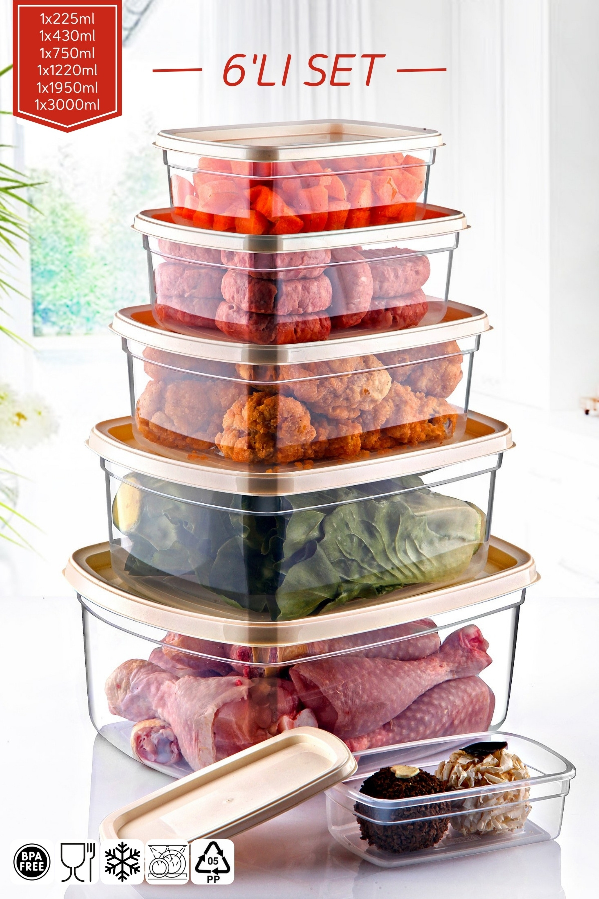 Nandy Home-Set of 6 Rectangular Easybox Multi-Purpose Storage Containers Set That Can Be Used in Microwave and Freezer 1