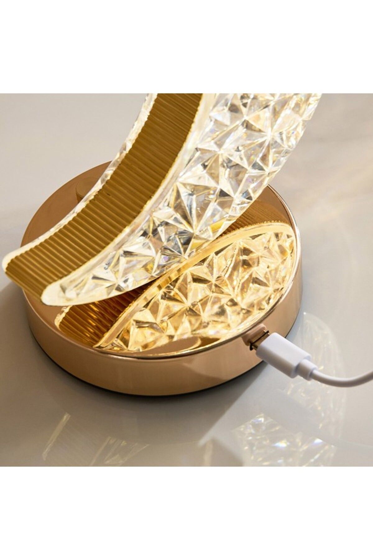 Home Box-Dux Rechargeable Crescent Moon Metal Base Table Lamp with Crystal Shade and Touch Switch 7