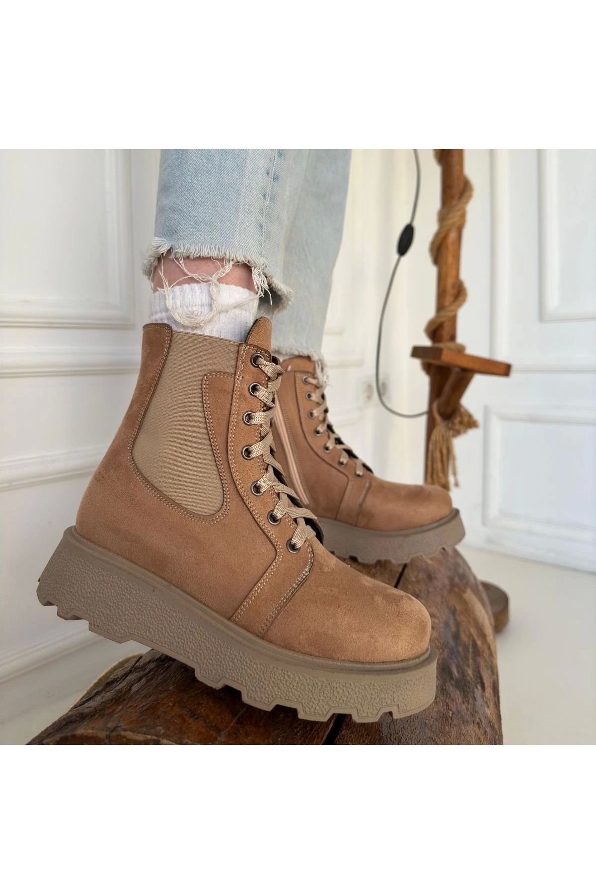 Skygo-Niori Nude Suede Lace up Boots 3