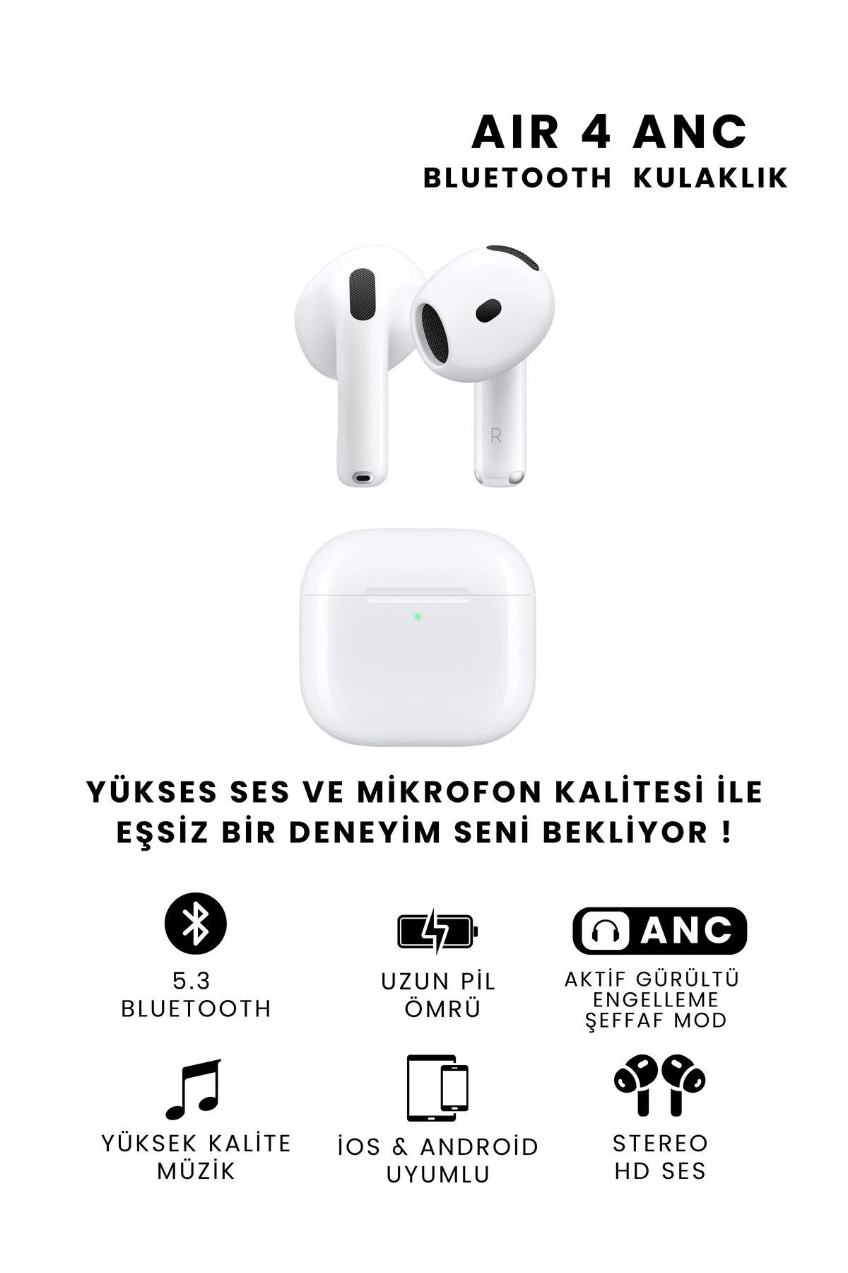Genel Markalar Air 4 ANC Bluetooth Kulaklık Gürültü Önleyici Yüksek Ses Kalitesi Hediye Kılıf ve Askı İpi