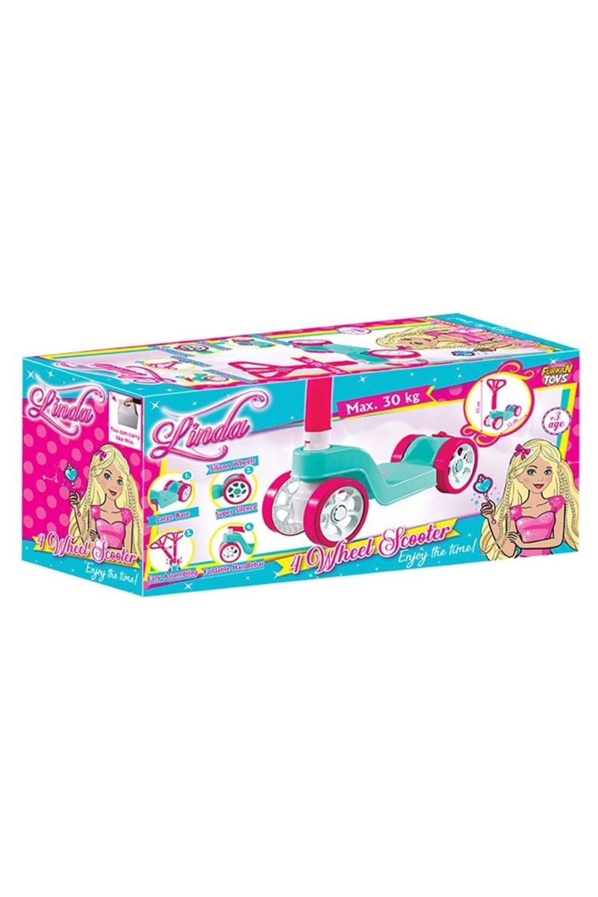 اسکوتر کودکان صورتی زنانه تاشو لیندا 4 چرخ Furkan Toys