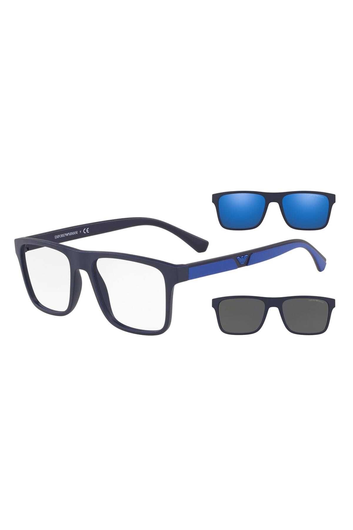 Emporio Armani-O;EA;4115, 54, 5759 1W Matte Blue Clip On Sunglasses with Grey and Blue Square Clip 1