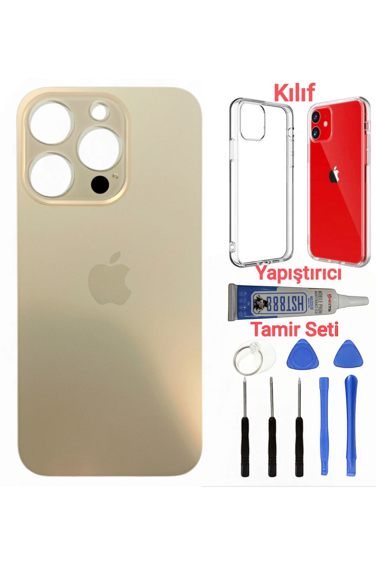 indirimplus iPhone 13 Pro Max Arka Kapak Pil Kapağı + Yapıştırıcı+Kılıf+Tamir seti GOLD RENK İLANI