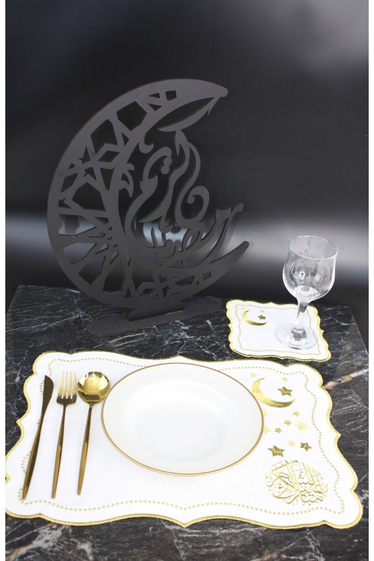 Nakışkonsept-Ramadan Mubarek Themed 6 Person Dish Set 12 Pieces 3