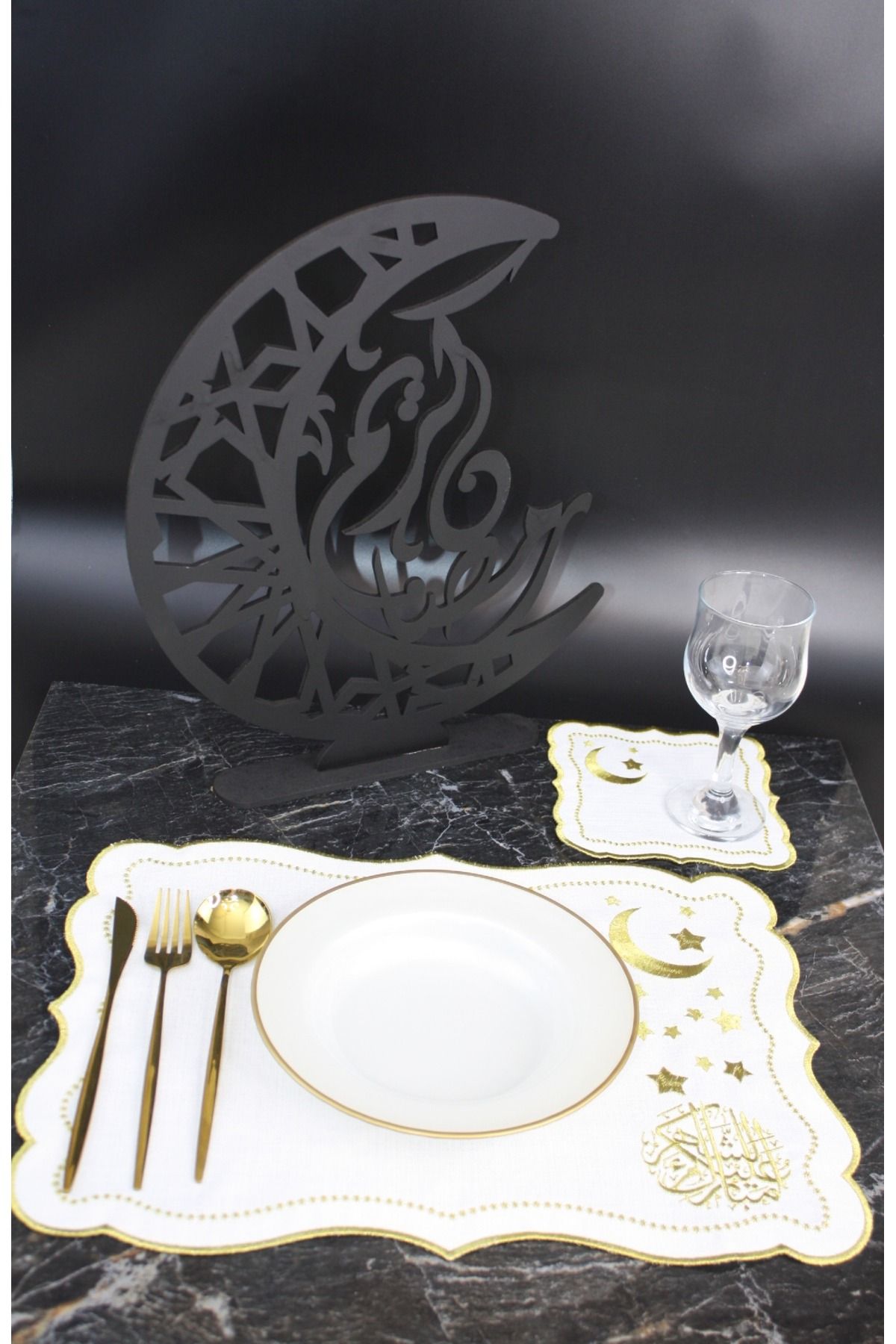 Nakışkonsept-Ramadan Mubarek Themed 6 Person Dish Set 12 Pieces 1