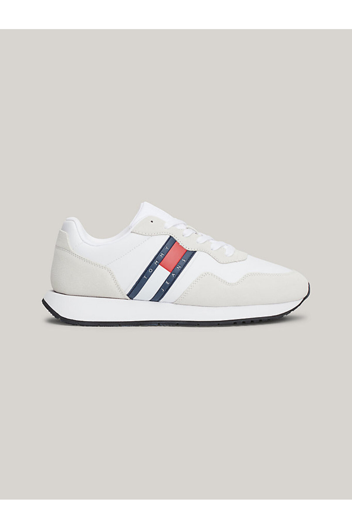 Tommy Hilfiger Męskie Białe Tenisówki Z Logo Marki, Zamszowym Topem, Podszewką Z Gumowej Podeszwy Z Poliestru Pochodzącego Z Recyklingu Mężczyzna - 41