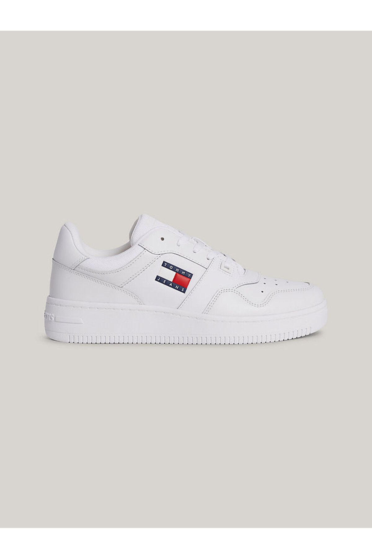 Tommy Hilfiger-Bílé kožené tenisky – pánské, pro volný čas, gumová podrážka, logo EM0em01395-Ybr 1