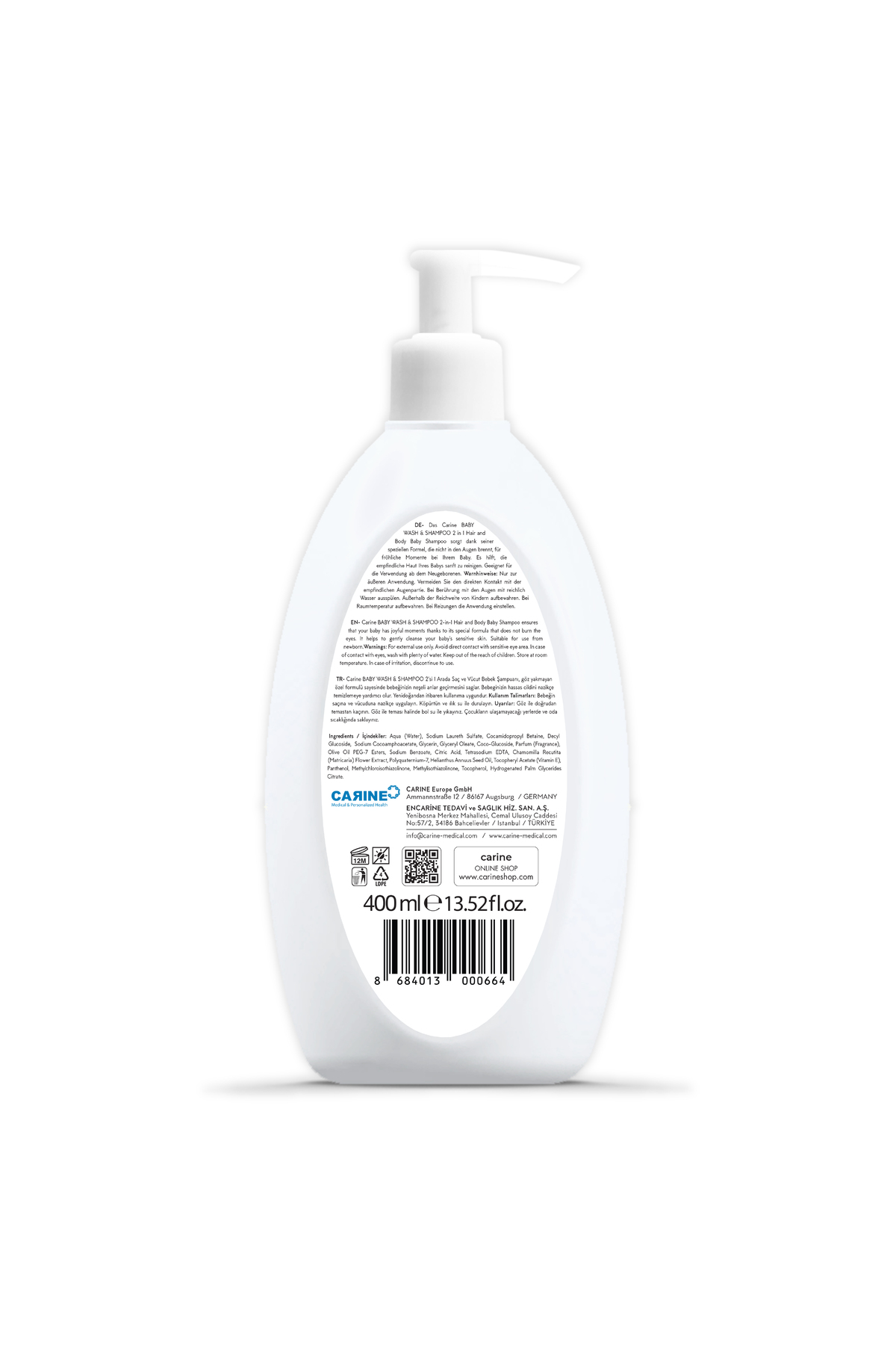 CARINE 2'si 1 Arada Bebek Saç Ve Vücut Şampuanı 400 Ml fotoğrafı 2 (önizleme)