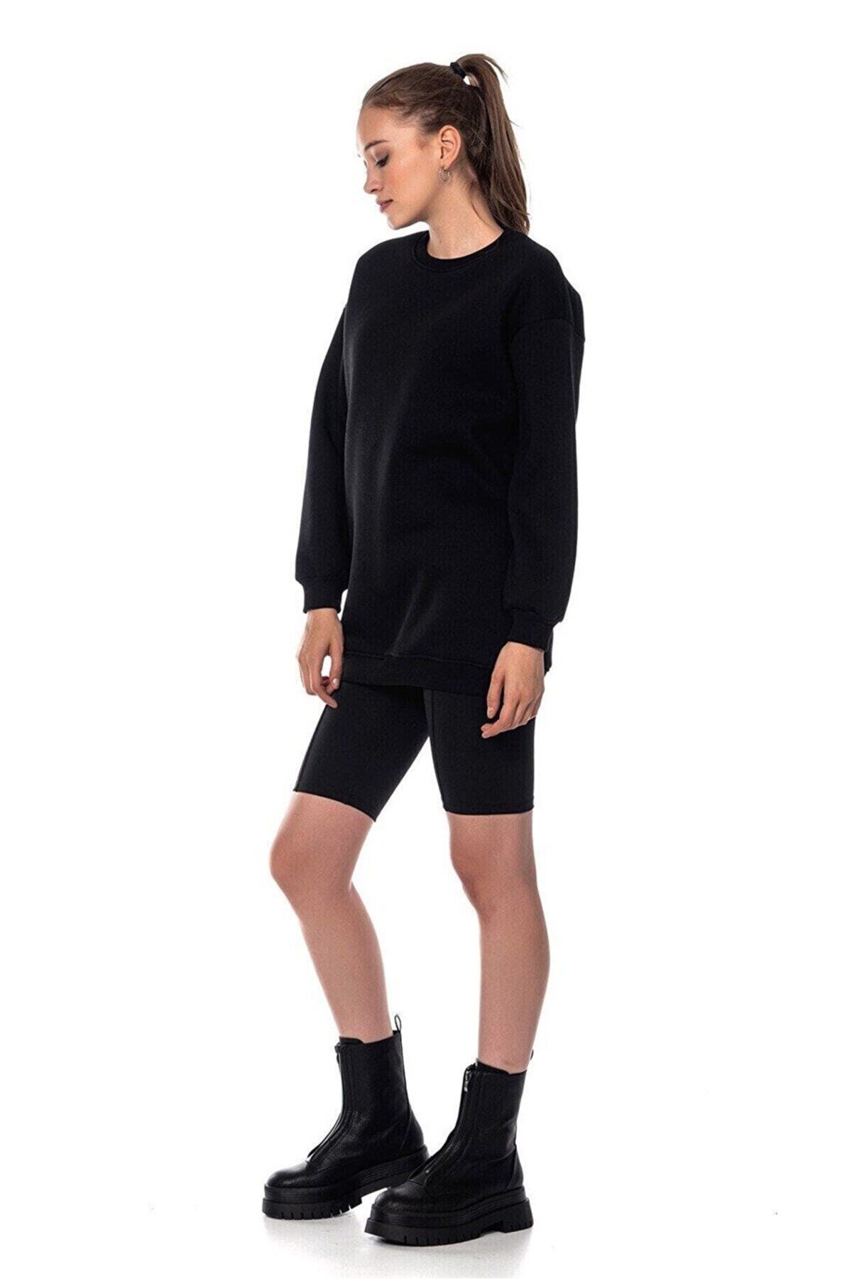 Angemiel-Women's Black Color Long Cut Basic Knitted Sweatshirt 5070_2010 3