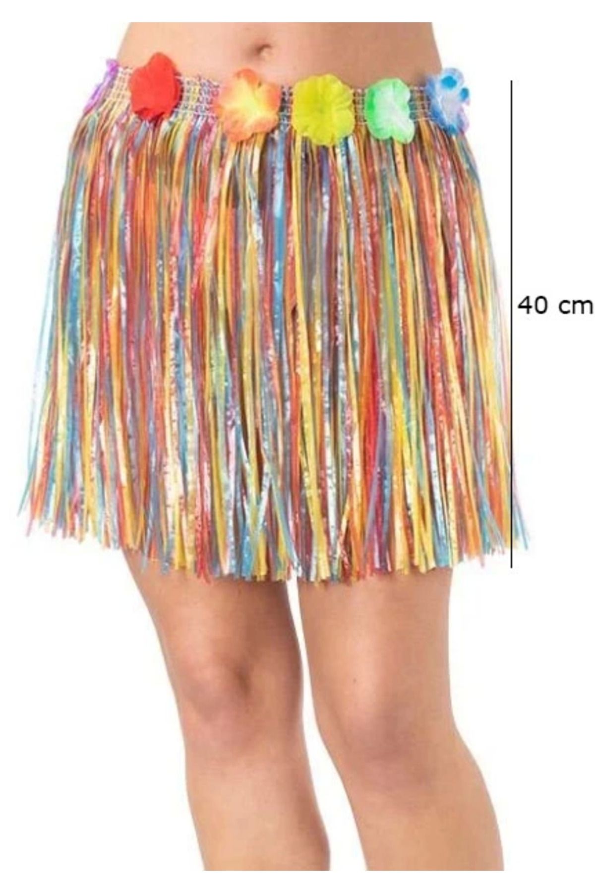 demila Yetişkin Ve Çocuk Uyumlu Rengarenk Püsküllü Hawaii Luau Hula Etek 40 Cm - MLA2178-1262