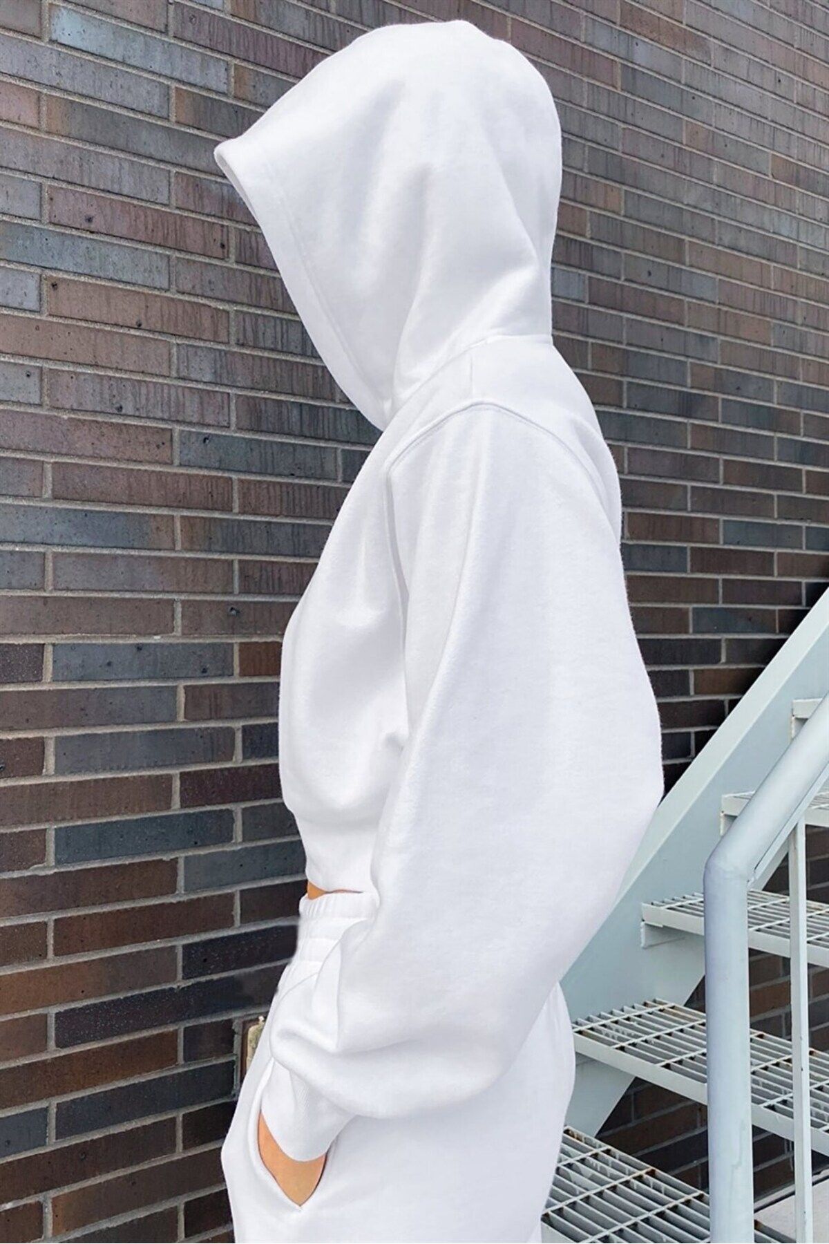 Navcoli-White Crop Sweatshirt and Jogger Tracksuit Set - Short Hoodie 5036U_5036A_2010 2