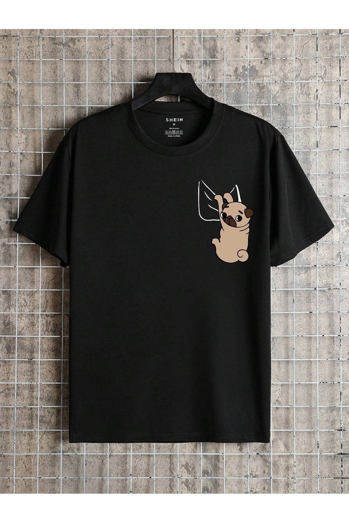 FoxSkin Sportswear&Company Cep Köpek Tişört - Siyah Baskılı Oversize Yazlık Kısa Kol T-Shirt Bisiklet Yaka