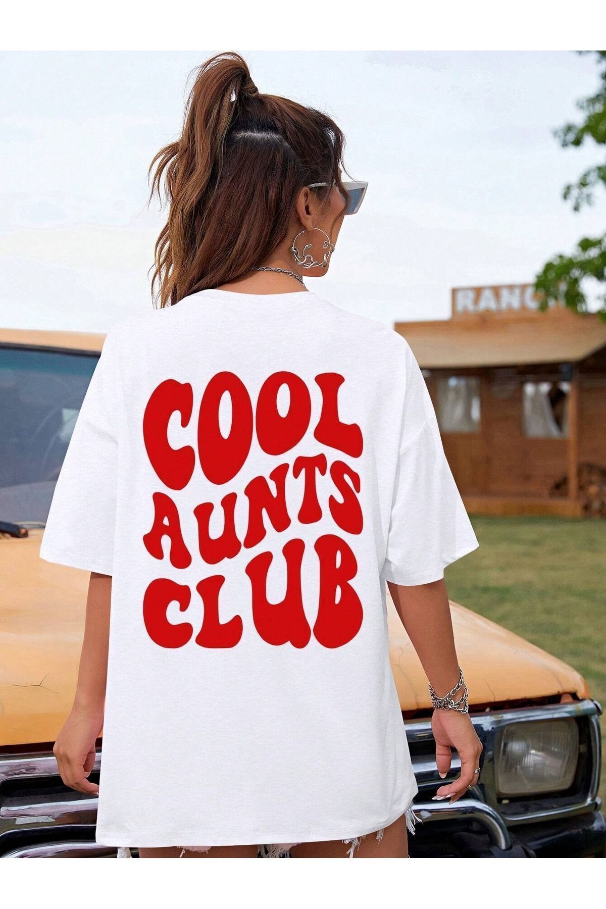 FoxSkin Sportswear&Company Cool Club Tişört - Beyaz Baskılı Oversize Yazlık Kısa Kol T-Shirt Bisiklet Yaka