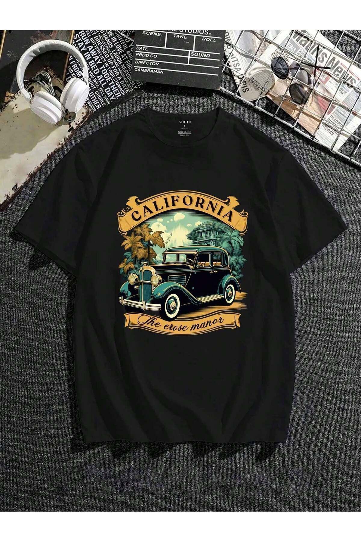 FoxSkin Sportswear&Company Tişört - Siyah Baskılı Oversize Yazlık Kısa Kol T-Shirt Bisiklet Yaka