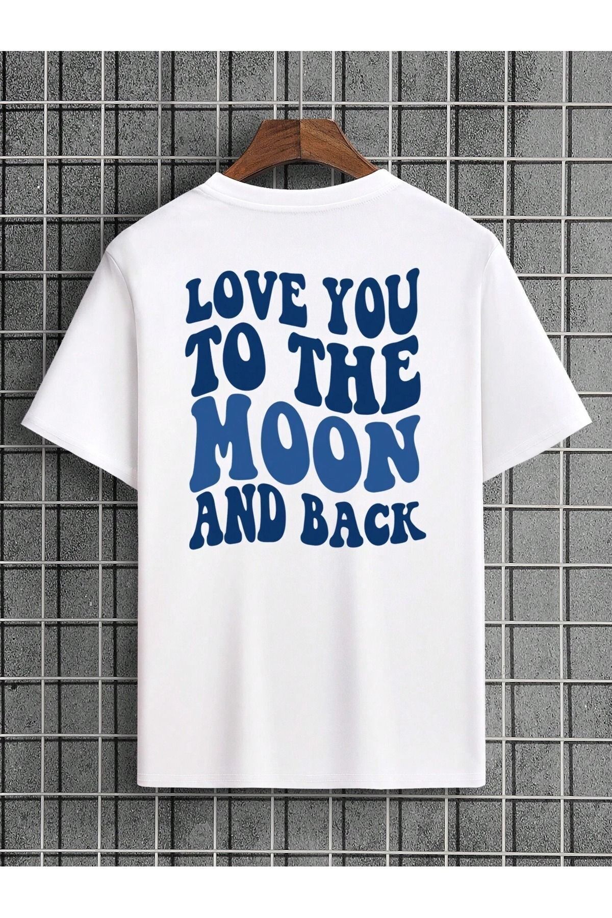 FoxSkin Sportswear&Company Love You Moon Tişört - Beyaz Baskılı Oversize Yazlık Kısa Kol T-Shirt Bisiklet Yaka