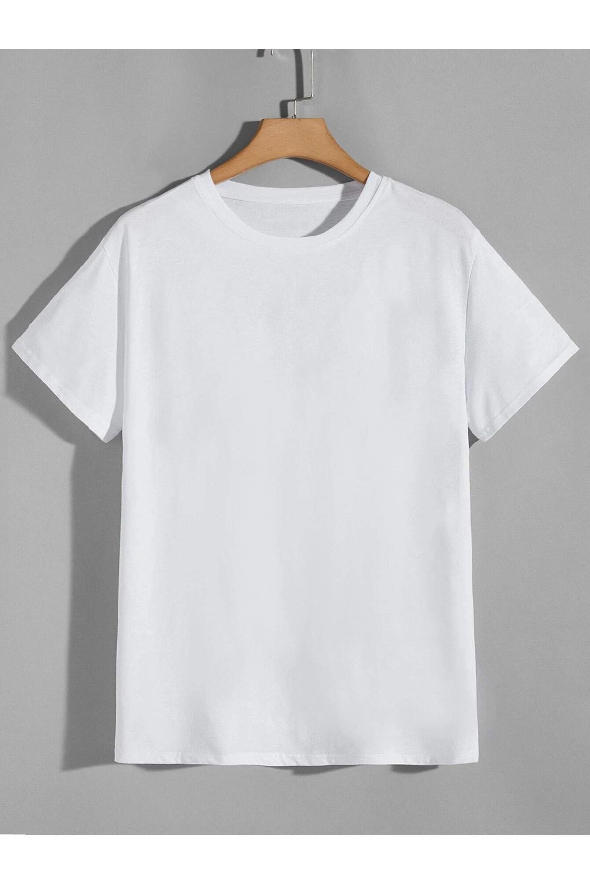 FoxSkin Sportswear&Company Basic Düz Tişört - Beyaz Baskısız Oversize Yazlık Kısa Kol T-Shirt Bisiklet Yaka