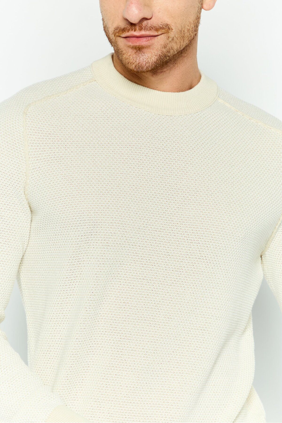 BOSS-Men Crew Neck Long Sleeves Knitted Sweater, Beige 3