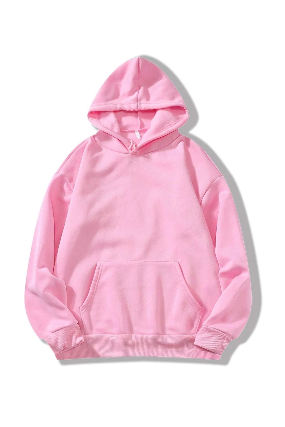 FoxSkin Sportswear&Company Baskısız Kalın Kışlık Sweatshirt - Pembe Oversize Şardonlu Kapüşonlu
