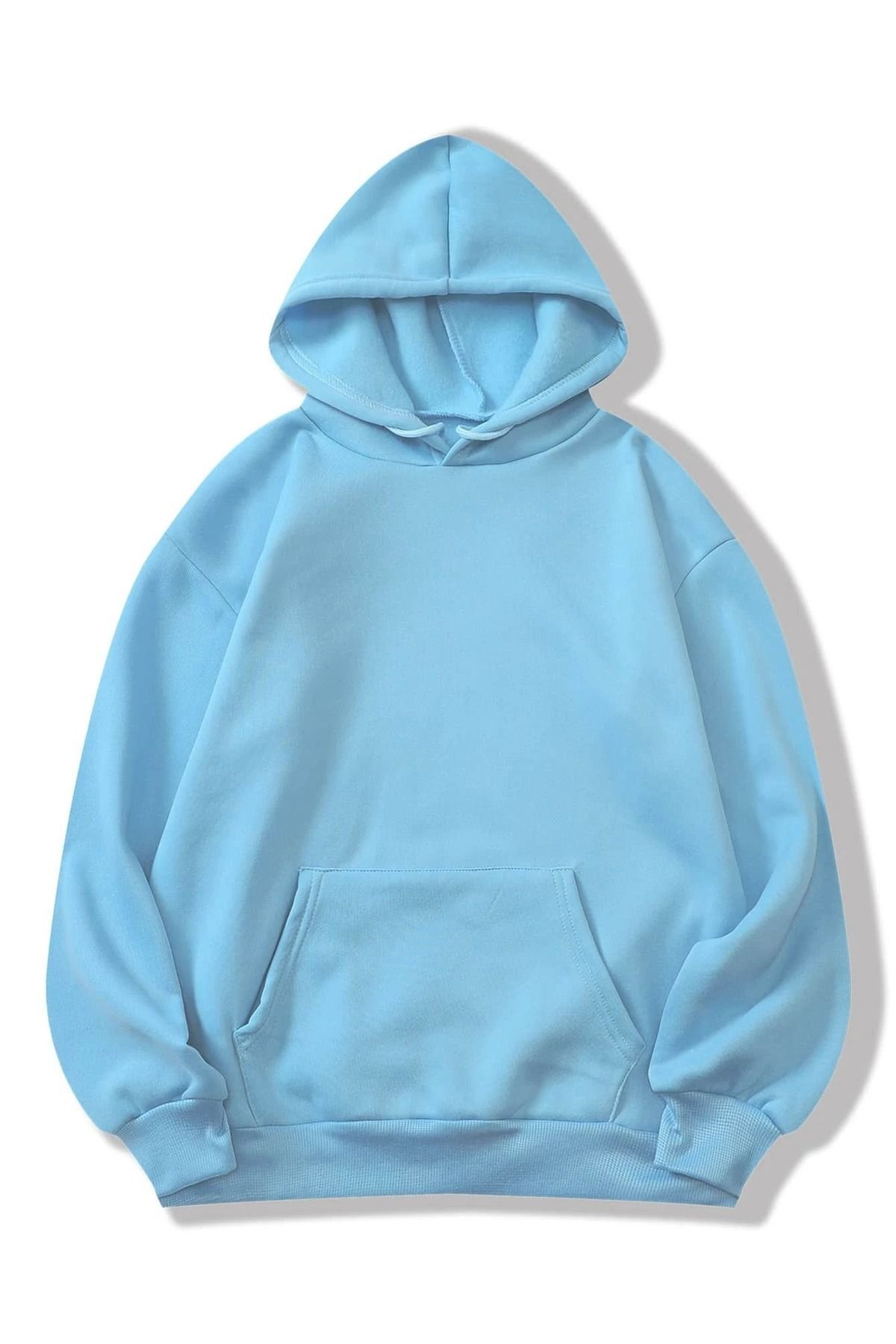 FoxSkin Sportswear&Company Baskısız Kalın Kışlık Sweatshirt - Bebe Mavi Oversize Şardonlu Kapüşonlu