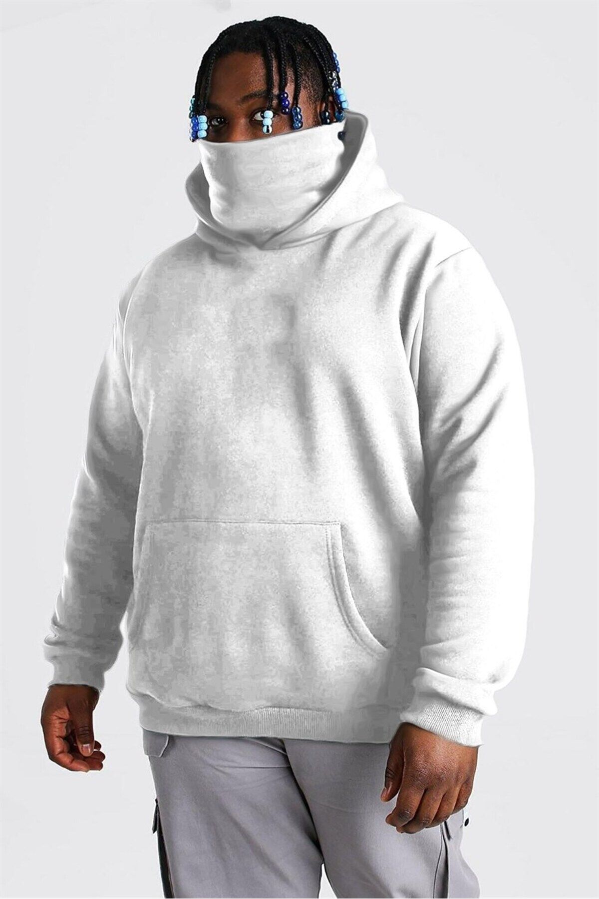 Navcoli-Men's Gray Hoodie Sweatshirt - Hooded and Mask Design, Plus Size 5107_2010 1