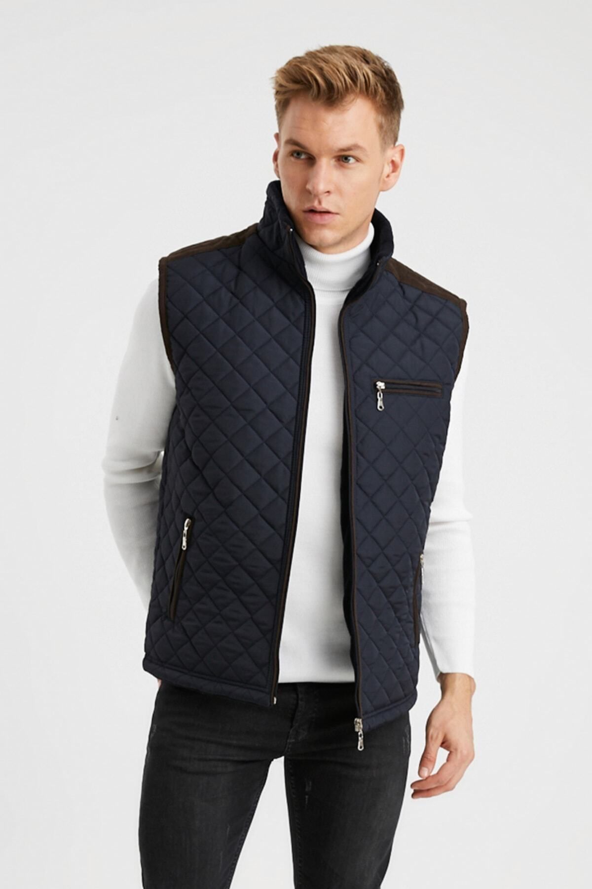 DYNAMO-Men's Navy Blue Fleece Lined Quilted Vest 2