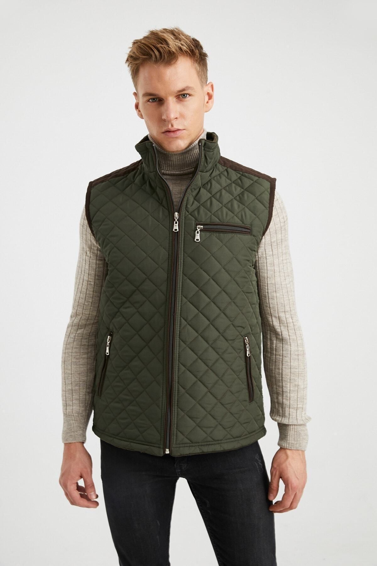 DYNAMO Vestă Matlasată Căptușită Cu Fleece Kaki Pentru Bărbați Masculin - L
